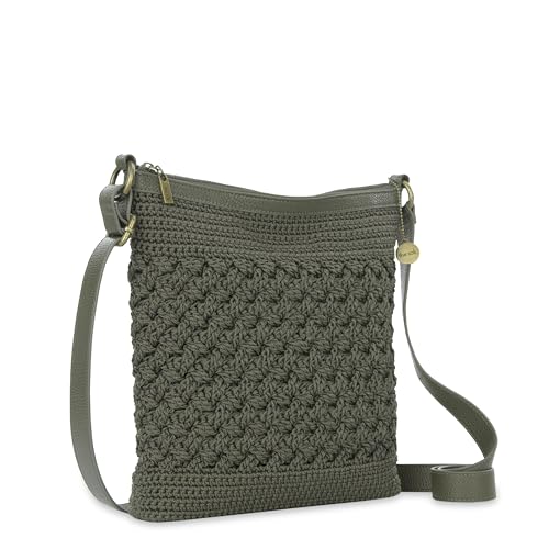 The Sak Lucia Crossbody Bag in Crochet, Convertible Purse with Adjustable Shoulder Strap - color: Moss Cozy Weave