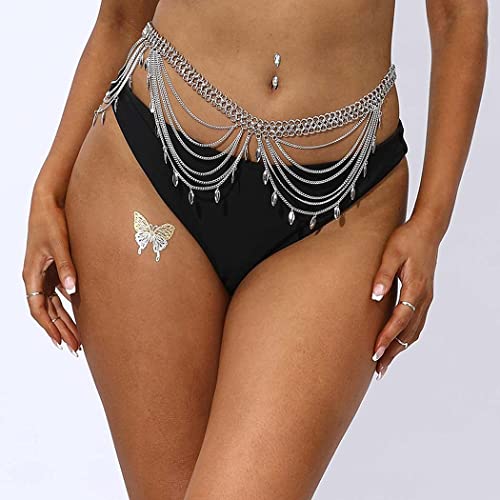 Fashion Bikini Waist Chain Beach Belly Body Chains Waist Chain Body Accessory for Women - color: Silver