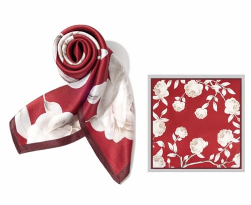 ANDANTINO 100% Mulberry Silk Square Scarf for Hair-25.6" X25.6'' Women Men Natural Silk Neckerchief Digital Printed Headscarf - color: Floral-burgundy