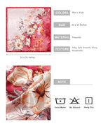 AWAYTR 35” Satin Head Scarf for Women Like Silk Scarf Hair Bandanas Women Large Square Neck Scarf Headscarf Head Wrap - color: Red + Pink