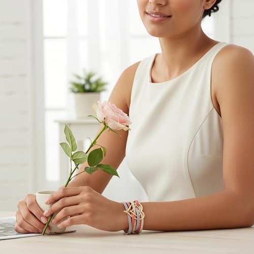 Edoneery Leather Wrap Bracelet for Women, Boho Handmade Multi-Layer Cuff with Crystal Beads Heart, Stackable Bangle Western Jewelry Gift - style: Heart(Colorful)