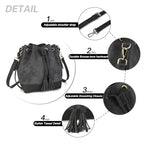 AFKOMST Faux Suede Bucket Bags and Drawstring Crossbody Purse for Women Medium Tote Handbags with 2 Shouder Straps | Fit Pad mini, Long Wallet, Removable Long Strap - color: Grey