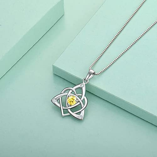 STARCHENIE Celtic Knot Necklace for Women 925 Sterling Silver Trinity Love Knot Pendant Birthstones Jewelry - color: 11-topaz-Nov