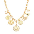ORIGENCE Sun Heart Necklace for Women 18K Gold Plated Heart Pendant Necklace Chunky Chain Choker Necklaces Hip Hop Charm Necklaces Trendy Unisex Jewelry - style: 8Charm-Gold