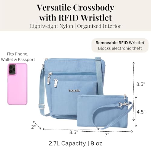 Baggallini Pocket Crossbody Bags for Women 8x8 Small Lightweight Durable Water-resistant Travel Purse W/Rfid - color: Cornflower