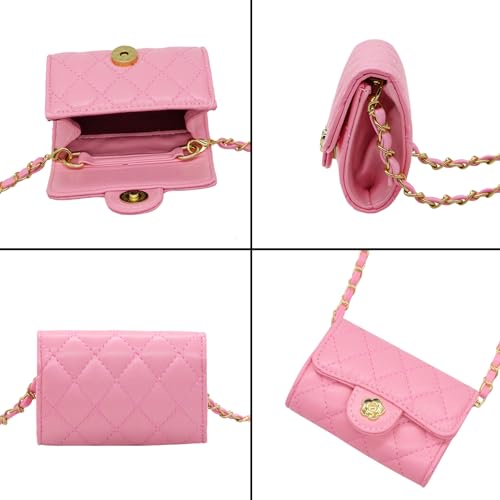 YAMEIZE Mini PU Leather Chain Belt Bag for Women Quilted Waist Purse Crossbody Fanny Pack Detachable Belt Chain - color: Rose Red - Mini (4.7x2.7 Inch)