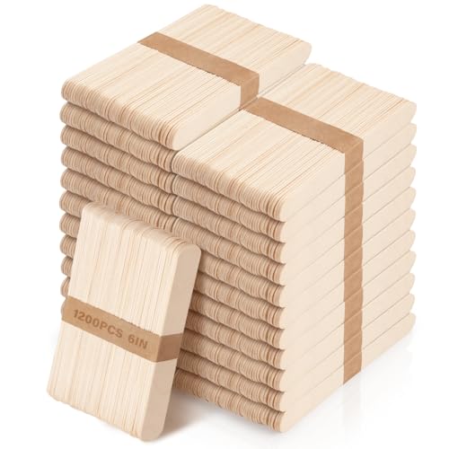 1200 Pieces Jumbo Wooden Craft Sticks, 6 Inch Multi-Purpose Wood Popsicle Craft Sticks Ice Cream Sticks, Small Ice Pop Sticks for Waxing, Stirring, Craft Project, Tongue Depressor, Plant Labels - size: 6 inches-1200pcs