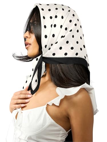 Verdusa Women's Polka Dots Head Scarf Y2k Vintage Square Bandana Hair Scarfs - color: White and Black