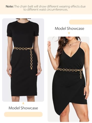 FIORETTO Chain Belt for Women Metal Waist Chain Fashion Multilayer Chain Belts for Dress - color: Double O Ring-gold, size: Fit Waist up to 44"