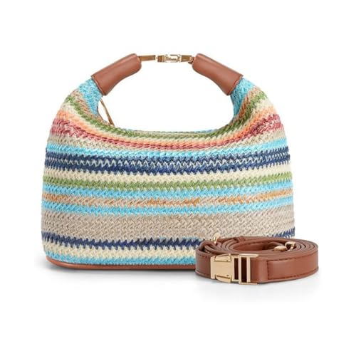 Straw Crossbody Bag for Women, Summer Raffia Handbag Top Handle Woven Tote Purse Vacation Handmade Bucket Clutch Bag - color: Colorful