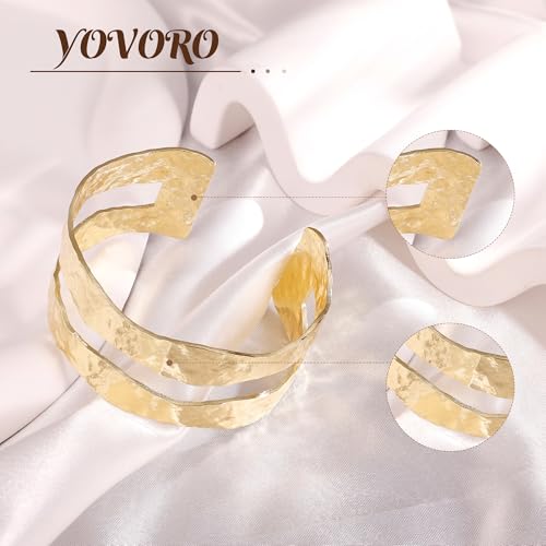 18K Gold Plated Cuff Bracelets for Women Open Adjustable Gold Cuff Bangle Bracelets Thick Hammered Wrist Cuff Bracelets Thin Minimalist Gold Cuff Bracelet - style: 18K Gold-C