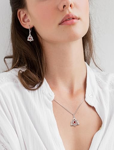 STARCHENIE Celtic Knot Necklace for Women 925 Sterling Silver Trinity Love Knot Pendant Birthstones Jewelry - color: 1-garnet-Jan
