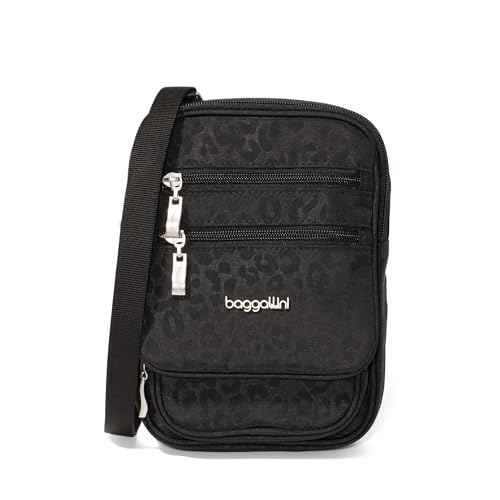 Baggallini Journey Crossbody Bags for Women 9x6 Small Lightweight Travel Handbag W/RFID - color: Black Cheetah