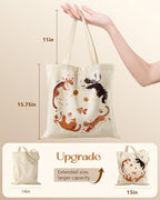 Miss Adola Canvas Tote Bag with Zipper – Cute Canvas Bags for Women Aesthetic Design Reusable Totes for Shopping Work Travel - style: Four Cats