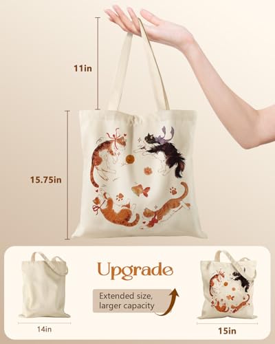 Miss Adola Canvas Tote Bag with Zipper – Cute Canvas Bags for Women Aesthetic Design Reusable Totes for Shopping Work Travel - style: Four Cats
