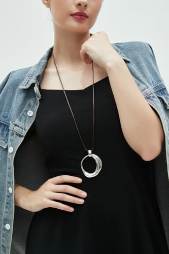 Boho Necklaces for Women Cord Necklace with Pendant Long Silver Necklace Vintage Sweater Necklace Hippie Jewelry for Women Girls Gifts - style: Silver Large Necklace