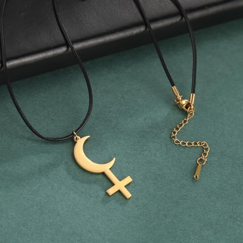 EUEAVAN Black Moon Lilith Goddess Symbol Necklace for Women Gothic Lilith Goddess Seal Astrology Crescent Moon Cross Pendant Pagan Jewelry Wiccan Gifts Lucifer's Symbol Men - color: lilith gold