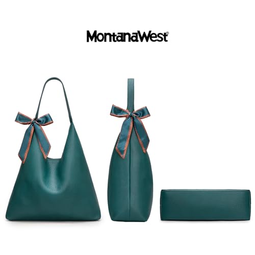 Montana West Slouchy Hobo Bag for Women Shoulder Purses and Handbags with Scarf - color: Teal Blue