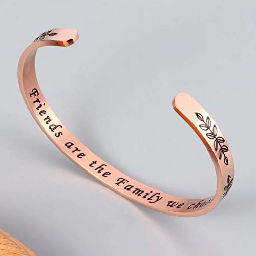 M MOOHAM Bracelets for Women Girls, Quote Mantra Bracelet Funny Inspirational Jewelry Gifts for Best Friend, Mom, Daughter, Son, Sister, Niece Birthday Mothers Day Present Come Gift Box - style: Friends are the family we choose-Rose Gold