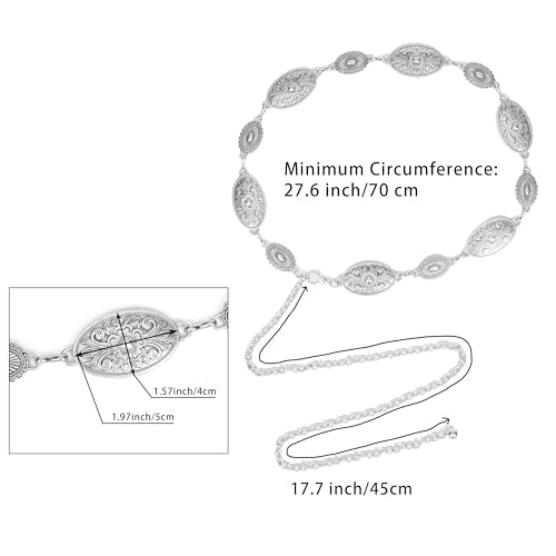 Western-Belts For Woman-Cowgirl-Belt Cowboy-belts for Women - Country Concert Outfit Concho boho belt for Dress - color: Engraved - Silver