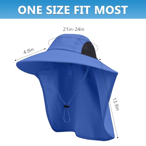Sun Hat for Men Women with Neck Flap,UPF 50+ UV Protective Hiking Fishing Hats,Wide Brim Sun Hat for Women&Men - color: 1pack-royalblue