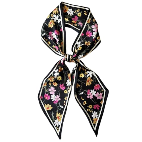 Silk Head Scarf for Hair Fashion Headwrap for Women Lightweight Neck Tie - color: X002-yellow & Pink Flowers