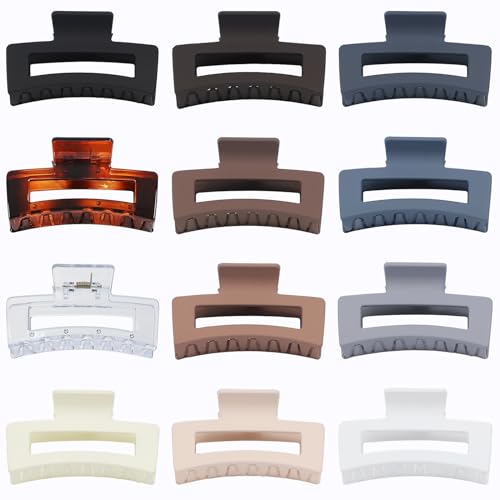 Sisiaipu 3.5 Inch Hair Clips - 12 Pcs Square Jaw Clips for Thick and Thin Hair, Rectangular Hair Accessories for Women and Girls - Neutral - color: Neutral