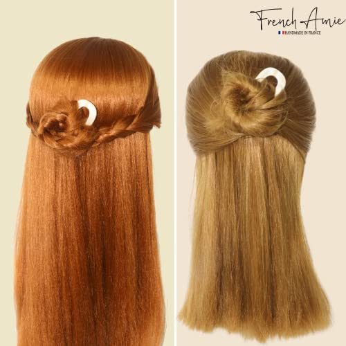 French Amie Ivory White Cream Handmade Large Cellulose Acetate Chignon Bun Holder U Hair Pin Stick (Ivory white cream) - color: Pearl Ivory