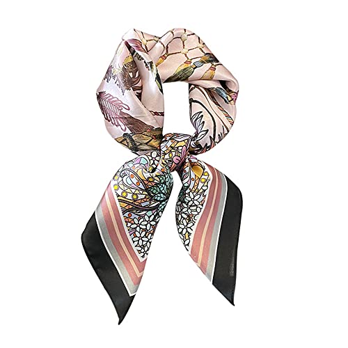 FEIBOON 100% Pure Mulberry Silk Scarfs 26"x26" Square Scarf Women Neckerchief Headscarf hair scarf bandana Gift Packed - color: Pink Classic-2