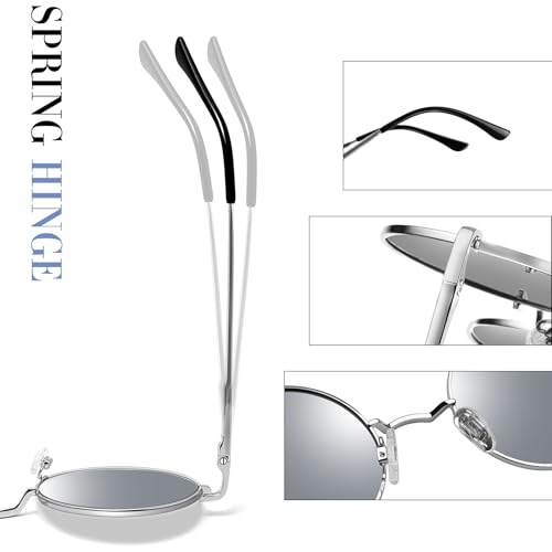 Joopin Retro Small Round Sunglasses Hippie Circle Sun Glasses Polarized UV400 Protection Metal Shades for Men Women - color: A09-silver Frame Mirrored