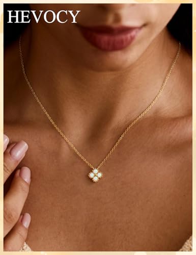 Opal Pendant Necklace for Women - Dainty 14k Gold Plated Jewelry Necklaces, Perfect Valentine's Day/Mother's Day Gift for Her, Mom, Girlfriend, Daughter - color: Opal Clover-GD