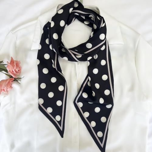 Silk Head Scarf for Hair Fashion Headwrap for Women Lightweight Neck Tie - color: X006-black Wave Point