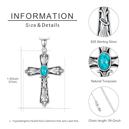 Turquoise Necklaces 925 Sterling Silver Western Necklace Boho Jewelry for Men Women Her Birthday Valentines Day Gifts - style: 2-Turquoise Cross Necklace