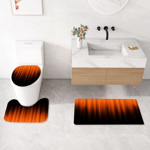Litabel 4 Pcs Orange and Black Gradient Shower Curtain Set with Rugs and Toilet Lid Cover, Modern Simple Waterproof Fabric Bathroom Set, Ombre Stripe Gothic Abstract Bathroom Decor Set Accessories - color: Orange