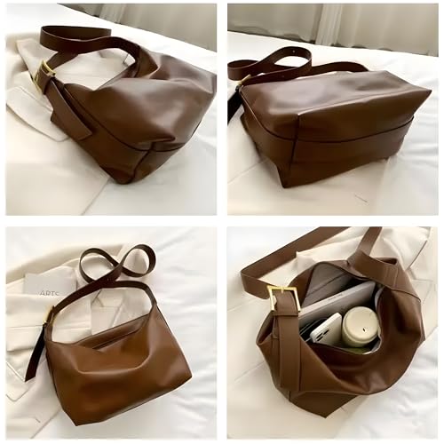 Hobo Bags for Women Leather,Foldable Slouchy Shoulder Purse Crossbody Handbag,Soft Vegan Brown Tote Casual Everyday Handbags - color: Wy22-c