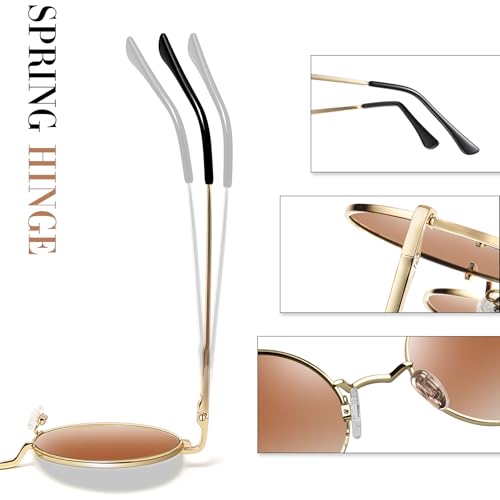 Joopin Retro Small Round Sunglasses Hippie Circle Sun Glasses Polarized UV400 Protection Metal Shades for Men Women - color: A11-golden Frame Gradual Brown