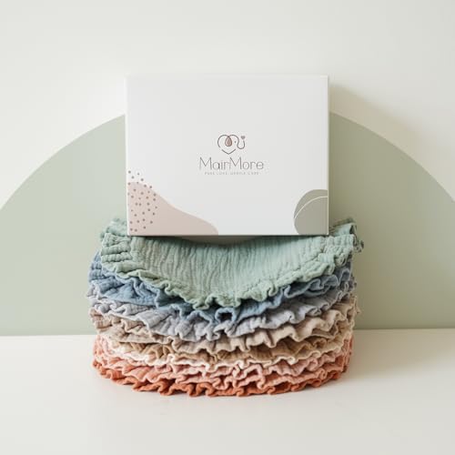 MairMore Baby Muslin Bibs Bandana Drool Bibs for Unisex Boys & Girls, Soft and Absorbent Cotton Teething Drooling Bib Set for Newborn Toddler - color: Caramel