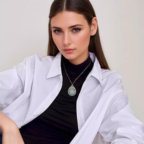 Handmade Teardrop Turquoise Earrings Necklace Set for Women Bohemia Tribal Antique Ethnic Style Earring Delicate Teardrop Gemstone Dangle Drop Statement Earrings Western Jewelry - color: Silver