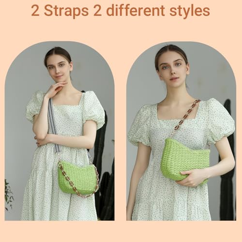 Herald Small Summer Crossbody Bags for Women, Beach Handmade Straw Woven Pocketbooks Handbag Shoulder Purse - color: Green