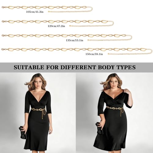LIMHOO Women's Metal Waist Chain Belts Gold Silver Link Belt for Dresses - color: Square Gold, size: XL: Length 150cm/59in