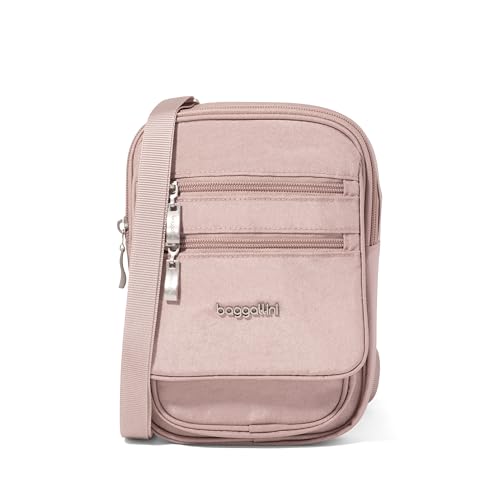 Baggallini Journey Crossbody Bags for Women 9x6 Small Lightweight Travel Handbag W/RFID - color: Blush Shimmer