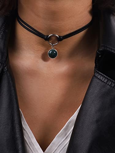 Sacina O Ring Crystal Choker, Black Choker, Boho Hippie Necklace, Gothic Necklace, Christmas Jewelry Gift for Women - color: green