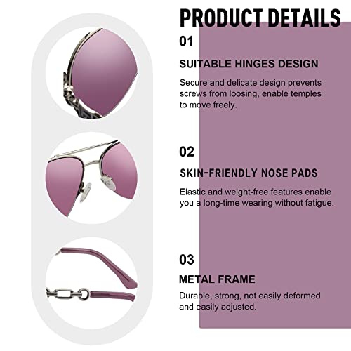 FONHCOO Aviator Sunglasses for Women Men Metal Frame UV400 Mirrored Sunglasses - color: Purple