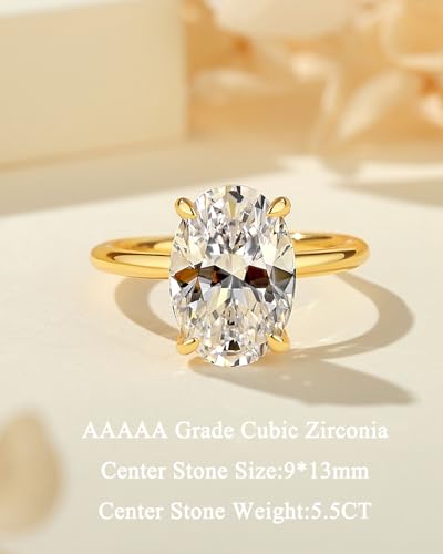 1.5CT/3.5CT/5.5CT Elongated Oval Cut Engagement Rings for Women,Simulated Diamond Promise Ring,925 Sterling Silver 18K Yellow Gold Plated Ring - color: Yellow Gold(5.5CT), size: 9
