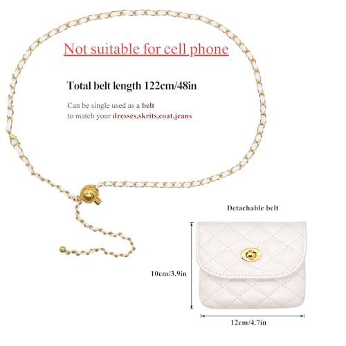 YAMEIZE PU Leather Chain Belt Bag for Women - Crossbody Waist Bag Fanny Pack Detachable Belt Chain Women Evening Mini Handbag - color: White - Mini
