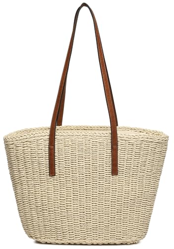 Beaguful Women's Shoulder Handbags Beach Chic Tote Purse Leisure Vacation Hobo Bag with Zipper Closure - color: Beige