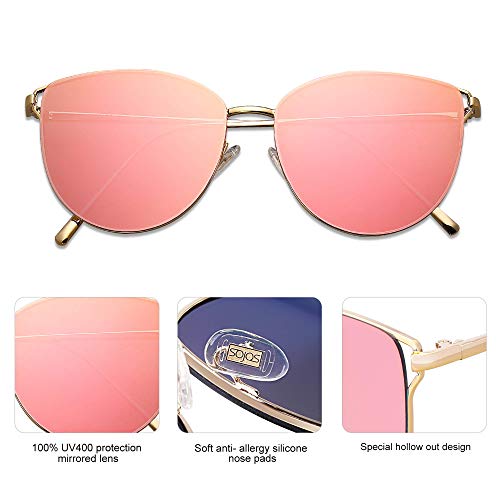SOJOS Mirrored Flat Lens Fashion Sunglasses for Women SJ1085 - color: Gold/Gold Pink