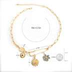 ORIGENCE Sun Heart Necklace for Women 18K Gold Plated Heart Pendant Necklace Chunky Chain Choker Necklaces Hip Hop Charm Necklaces Trendy Unisex Jewelry - style: 4Charm-Gold