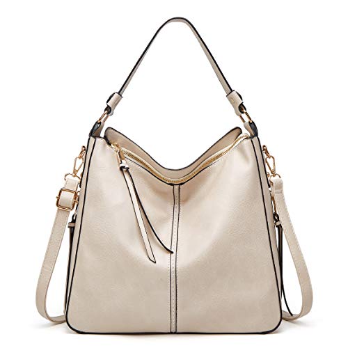 PU Leather Fringe Hobo Bag Large Studded Handbag Crossbody Bag for Women - color: E-beige White