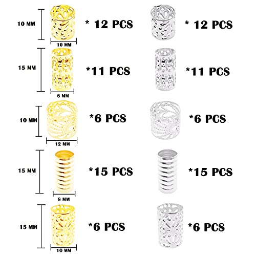 100 PCS Gold Hair Cuffs Hair Beads for Girls Silver Hair Jewelry for Braids Accessories, Flosius Hair Charms for Braids Dreadlock Accessories Loc Jewelry for Black Women - color: B